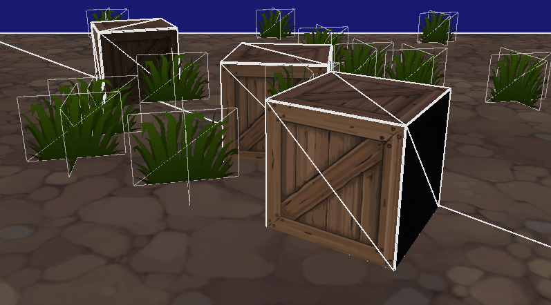 Boxes and Grass models with vertex debug lines
