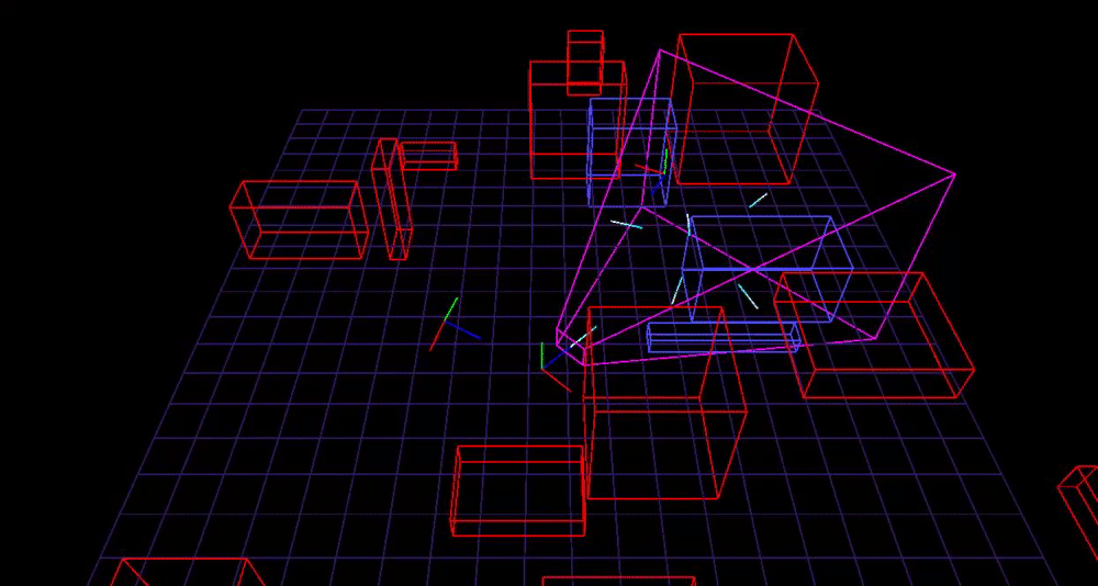 Gif showing a frustum culling simulation