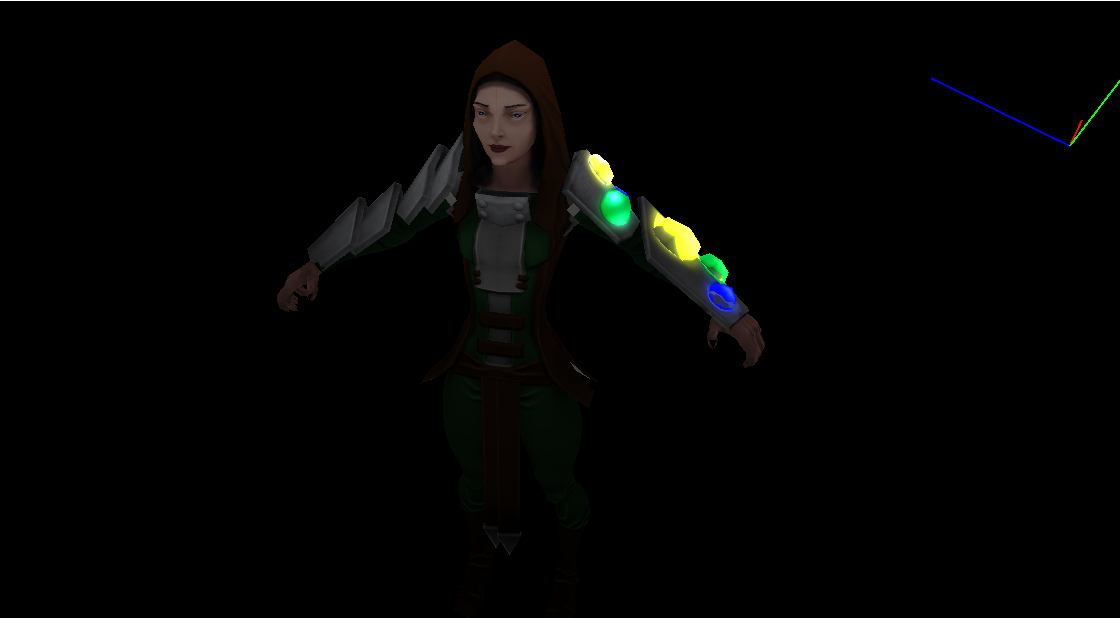 Character with shining stones on her shoulder